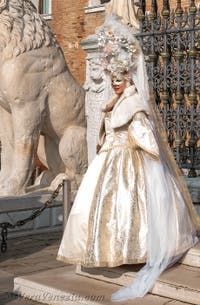 I figuranti del carnevale di Venezia davanti all'Arsenale di Venezia