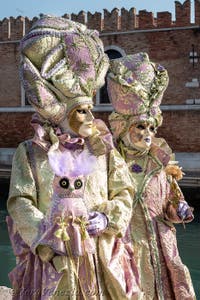 I figuranti del carnevale di Venezia davanti all'Arsenale di Venezia