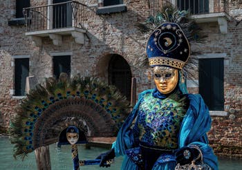 Costumi del Carnevale di Venezia davanti alla Madonna della Salute.