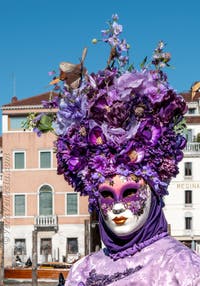 Costumi del Carnevale di Venezia davanti alla Madonna della Salute.