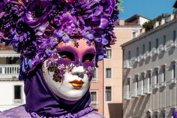 Costumi del Carnevale di Venezia davanti alla Madonna della Salute.