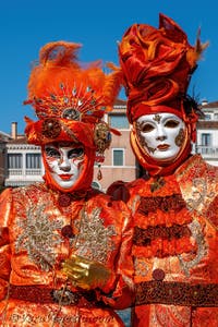 Costumi del Carnevale di Venezia davanti alla Madonna della Salute.