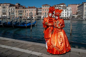 Costumi del Carnevale di Venezia davanti alla Madonna della Salute.