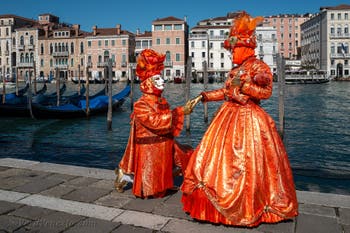 Costumi del Carnevale di Venezia davanti alla Madonna della Salute.