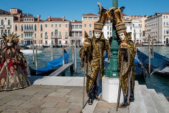 Costumi del Carnevale di Venezia davanti alla Madonna della Salute.