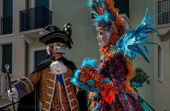 Costumi del Carnevale di Venezia davanti alla Madonna della Salute.