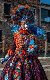 Costumi del Carnevale di Venezia davanti alla Madonna della Salute.