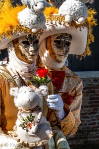 Costumi del Carnevale di Venezia davanti alla Madonna della Salute.