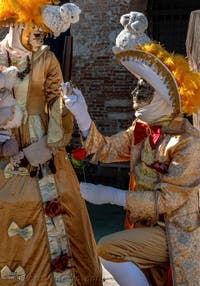 Costumi del Carnevale di Venezia davanti alla Madonna della Salute.