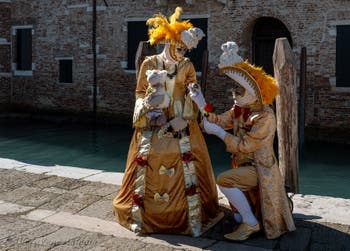 Costumi del Carnevale di Venezia davanti alla Madonna della Salute.