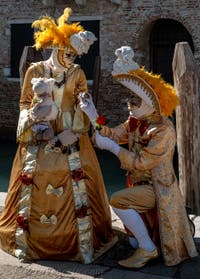 Costumi del Carnevale di Venezia davanti alla Madonna della Salute.