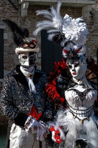 Costumi del Carnevale di Venezia davanti alla Madonna della Salute.