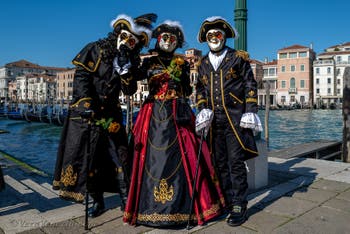 Costumi del Carnevale di Venezia davanti alla Madonna della Salute.