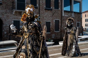 Costumi del Carnevale di Venezia davanti alla Madonna della Salute.