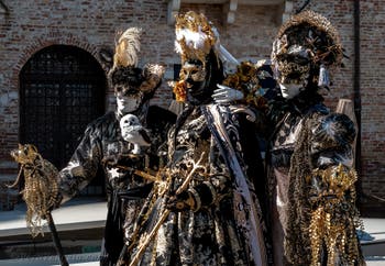 Costumi del Carnevale di Venezia davanti alla Madonna della Salute.