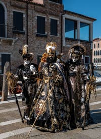 Costumi del Carnevale di Venezia davanti alla Madonna della Salute.