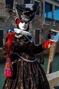 Costumi del Carnevale di Venezia davanti alla Madonna della Salute.