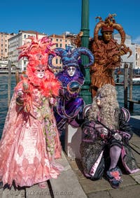 Costumi del Carnevale di Venezia davanti alla Madonna della Salute.