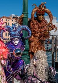 Costumi del Carnevale di Venezia davanti alla Madonna della Salute.