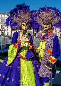 Costumi del Carnevale di Venezia davanti alla Madonna della Salute.