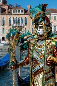 Costumi del Carnevale di Venezia davanti alla Madonna della Salute.