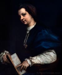 Andrea del Sarto, Giovane donna co un Petrarchino, 1528, alla Galleria degli Uffizi, Firenze, Italia