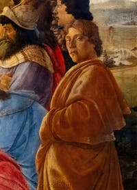 Botticelli, il suo autoritratto nell'Adorazione dei Magi, 1475-1477, Galleria degli Uffizi, Firenze, Italia