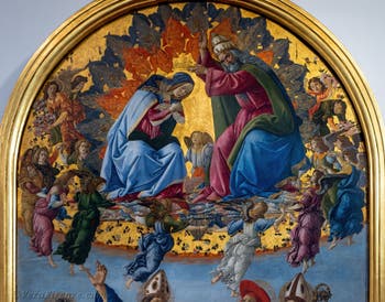 Sandro Botticelli, Incoronazione della Vergine, San Giovanni Evangelista, Sant'Agostino, San Girolamo e Sant'Eloro, 1490, Galleria degli Uffizi, Firenze, Italia