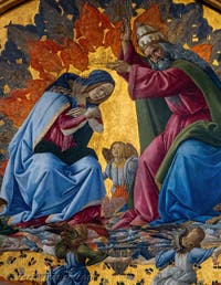 Sandro Botticelli, Incoronazione della Vergine, San Giovanni Evangelista, Sant'Agostino, San Girolamo e Sant'Eloro, 1490, Galleria degli Uffizi, Firenze, Italia