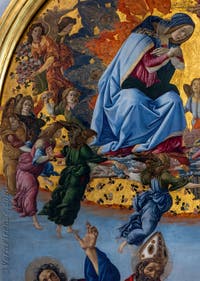 Sandro Botticelli, Incoronazione della Vergine, San Giovanni Evangelista, Sant'Agostino, San Girolamo e Sant'Eloro, 1490, Galleria degli Uffizi, Firenze, Italia