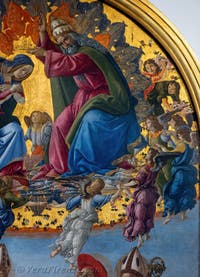 Sandro Botticelli, Incoronazione della Vergine, San Giovanni Evangelista, Sant'Agostino, San Girolamo e Sant'Eloro, 1490, Galleria degli Uffizi, Firenze, Italia