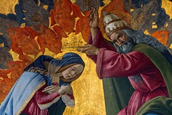 Sandro Botticelli, Incoronazione della Vergine, San Giovanni Evangelista, Sant'Agostino, San Girolamo e Sant'Eloro, 1490, Galleria degli Uffizi, Firenze, Italia