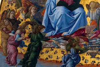 Sandro Botticelli, Incoronazione della Vergine, San Giovanni Evangelista, Sant'Agostino, San Girolamo e Sant'Eloro, 1490, Galleria degli Uffizi, Firenze, Italia