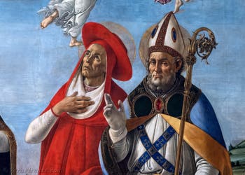 Sandro Botticelli, Incoronazione della Vergine, San Giovanni Evangelista, Sant'Agostino, San Girolamo e Sant'Eloro, 1490, Galleria degli Uffizi, Firenze, Italia
