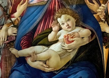 Sandro Botticelli, La Vergine con la melagrana, il Bambino Gesù e sei angeli, Galleria degli Uffizi, Firenze, Italia