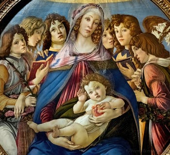 Sandro Botticelli, La Vergine con la melagrana, il Bambino Gesù e sei angeli, Galleria degli Uffizi, Firenze, Italia