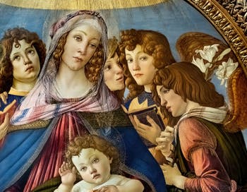 Sandro Botticelli, La Vergine con la melagrana, il Bambino Gesù e sei angeli, Galleria degli Uffizi, Firenze, Italia