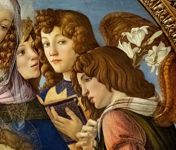 Sandro Botticelli, La Vergine con la melagrana, il Bambino Gesù e sei angeli, Galleria degli Uffizi, Firenze, Italia