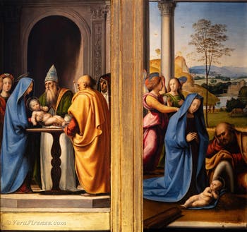Fra Bartolomeo, Adorazione del Bambino, presentazione di Gesù al tempio, tabernacolo del Pugliese, 1497, Galleria degli Uffizi a Firenze, Italia