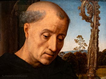 Hans Memling, San Benedetto, 1487, alla Galleria degli Uffizi a Firenze in Italia