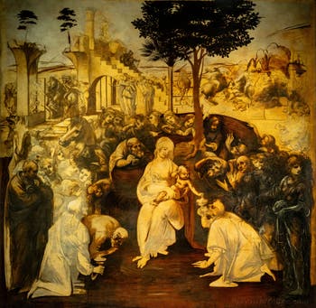Leonardo da Vinci, Adorazione dei Magi, Galleria degli Uffizi, Firenze, Italia