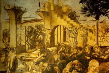 Leonardo da Vinci, Adorazione dei Magi, Galleria degli Uffizi, Firenze, Italia