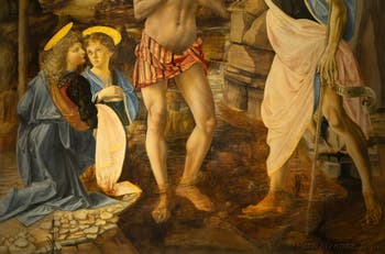 Leonardo da Vinci, Andrea del Verrocchio, Il battesimo di Cristo, 1470-1475, Galleria degli Uffizi, Firenze, Italia