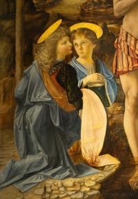 Leonardo da Vinci, Andrea del Verrocchio, Il battesimo di Cristo, 1470-1475, Galleria degli Uffizi, Firenze, Italia