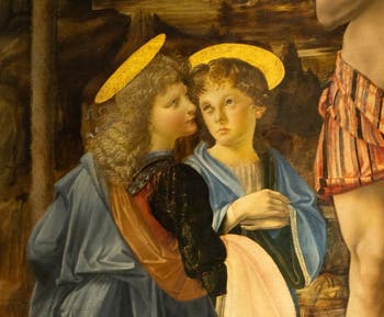 Leonardo da Vinci, Andrea del Verrocchio, Il battesimo di Cristo, 1470-1475, Galleria degli Uffizi, Firenze, Italia