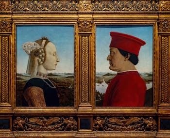 Piero della Francesca, Diptyque Battista Sforza et Federigo II da Montefeltro, 1465-1472, alla Galleria degli Uffizi a Firenze in Italia