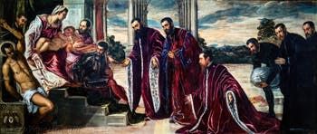 Tintoretto, La Madonna dei Tesorieri con la Vergine e il Bambino e i santi Sebastiano, Marco, Teodoro, tre camerlenghi e i loro segretari, alle Gallerie dell'Accademia di Venezia, in Italia