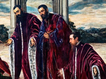 Tintoretto, La Madonna dei Tesorieri con la Vergine e il Bambino e i santi Sebastiano, Marco, Teodoro, tre camerlenghi e i loro segretari, alle Gallerie dell'Accademia di Venezia, in Italia