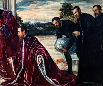 Tintoretto, La Madonna dei Tesorieri con la Vergine e il Bambino e i santi Sebastiano, Marco, Teodoro, tre camerlenghi e i loro segretari, alle Gallerie dell'Accademia di Venezia, in Italia