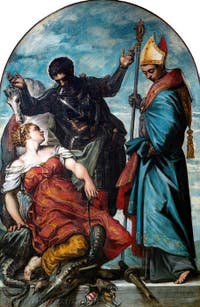 Tintoretto, San Luigi, San Giorgio e la principessa Santa Margherita di Antiochia, alle Gallerie dell'Accademia di Venezia, in Italia